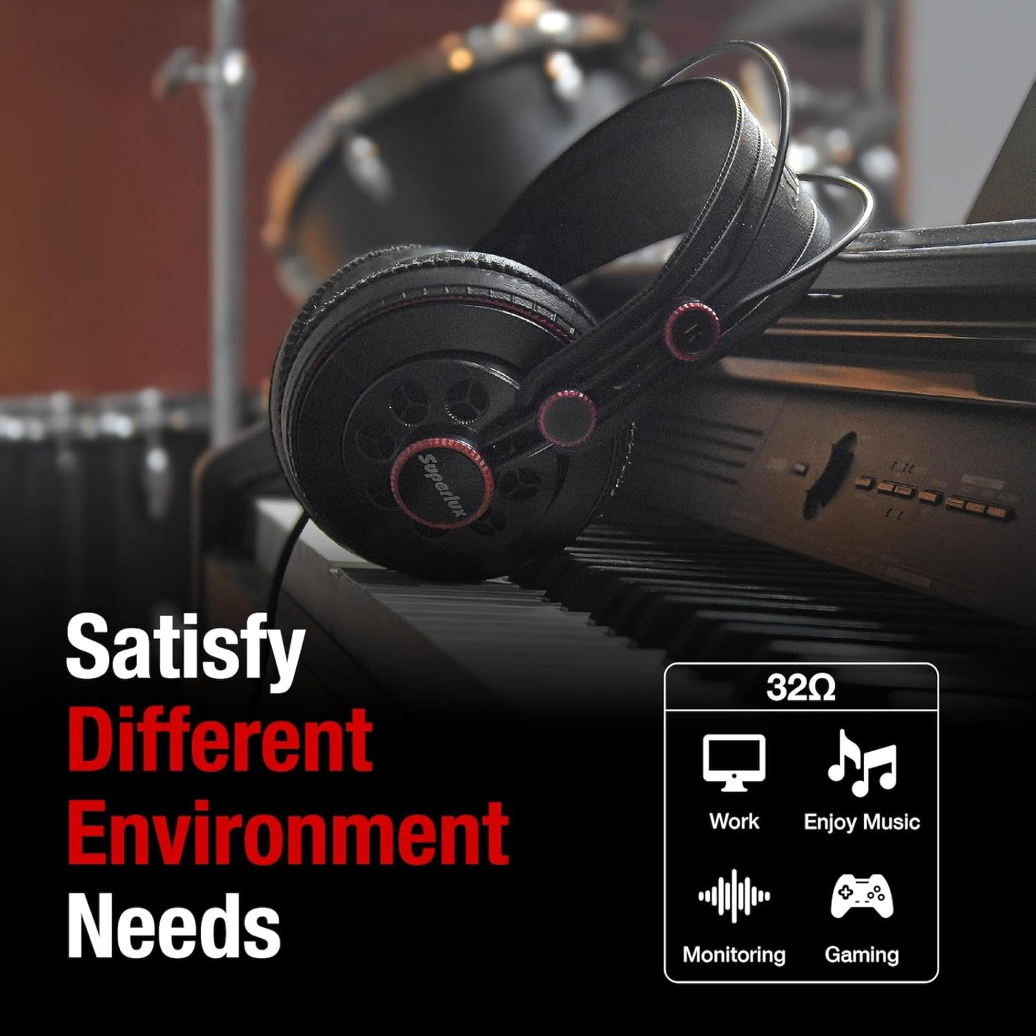Superlux HD681 Semi-Open Studio Headphones, Wired Over-Ear with 50mm Neodymium D