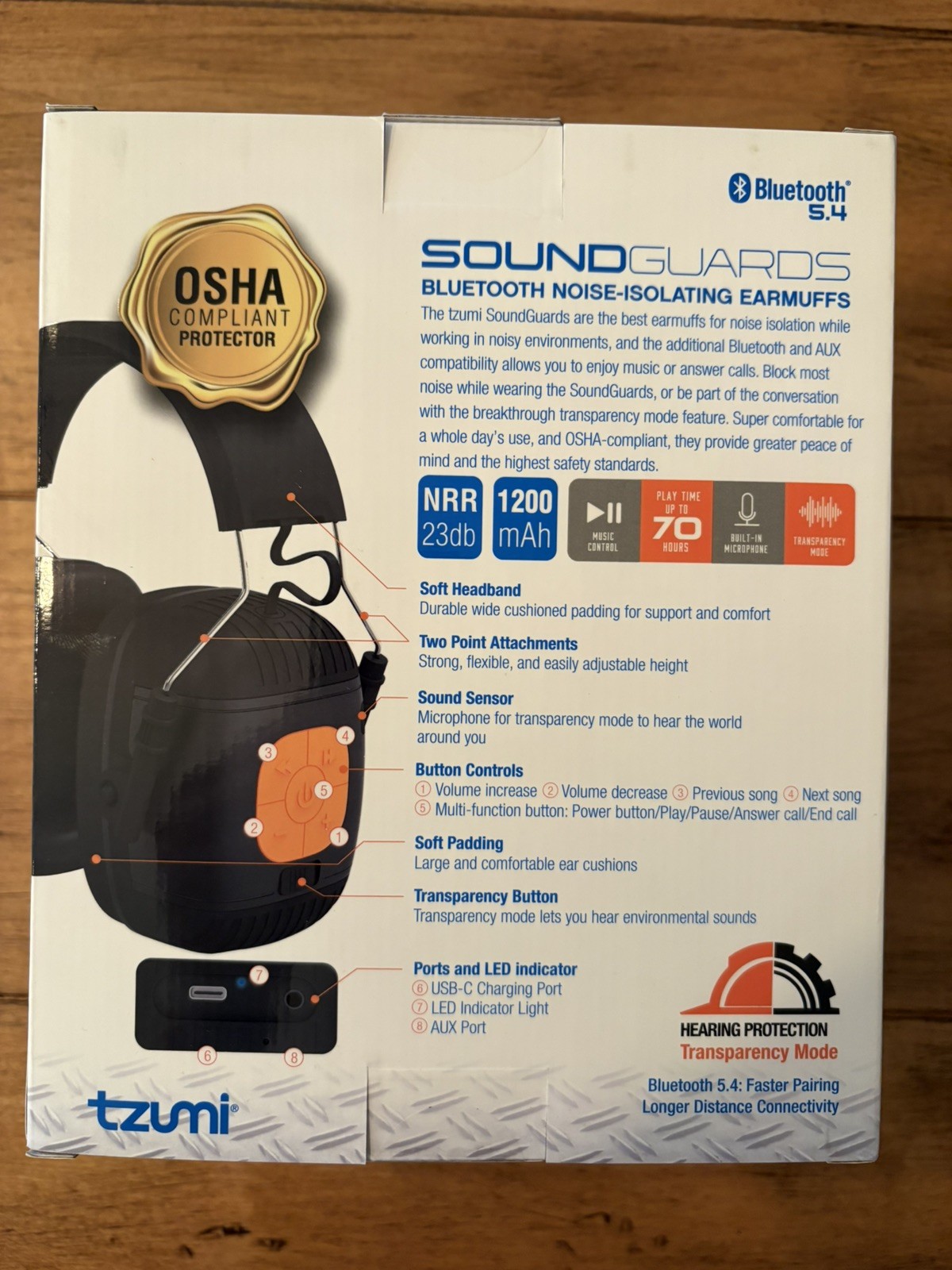 Tzumi Sound Guards Noise Isolating Earmuffs Bluetooth OSHA Compliant NRR23db New
