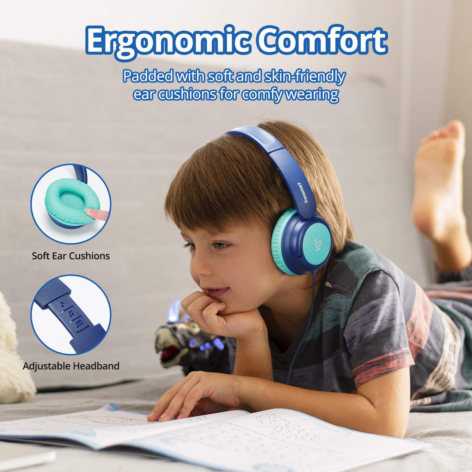 Tronsmart KH01C Wired Headset Headphones Safe Volume 3.5mm Jack for Boys Gift