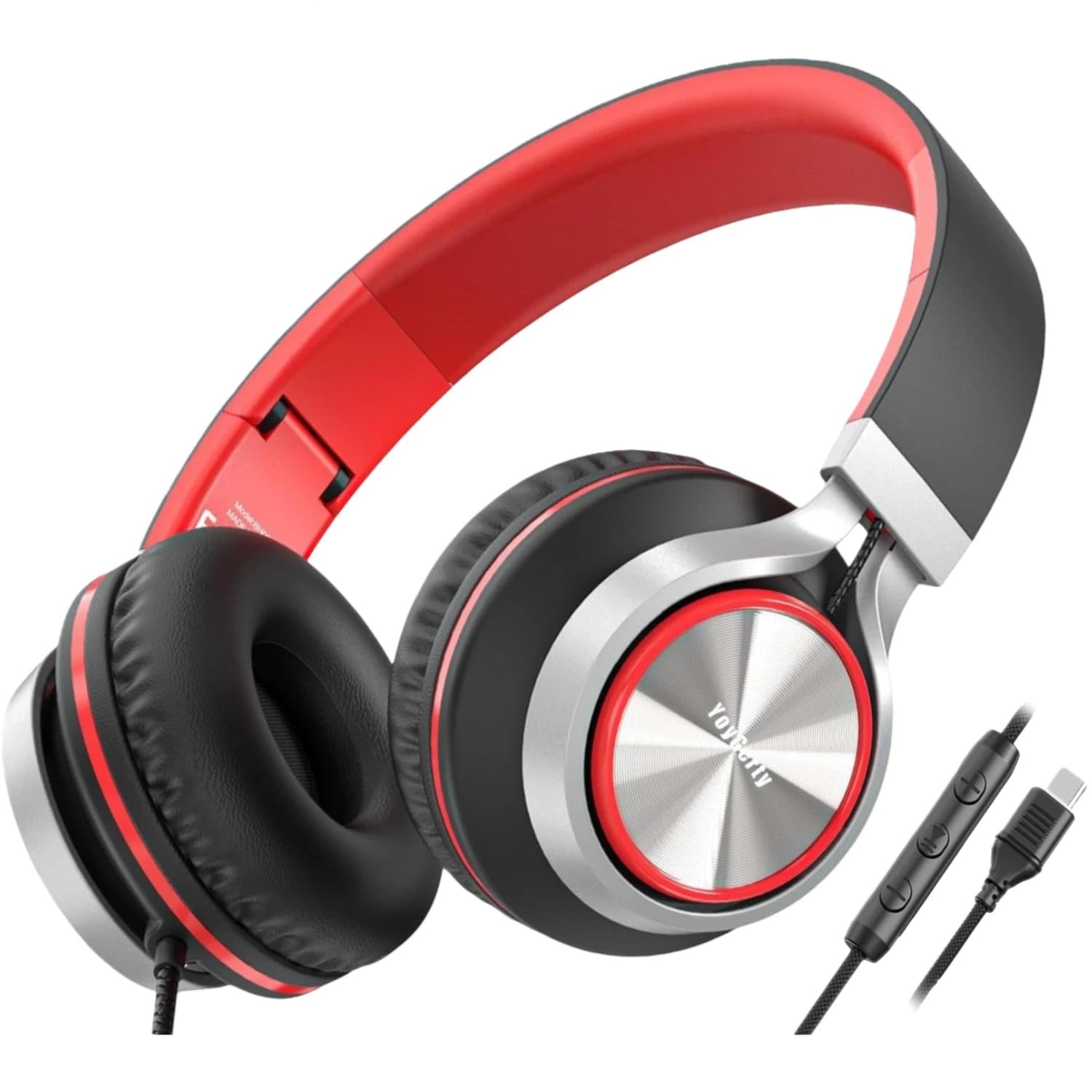 Upgraded USB Type C Wired Headphones Foldable Over-Ear With Mic Adult Red