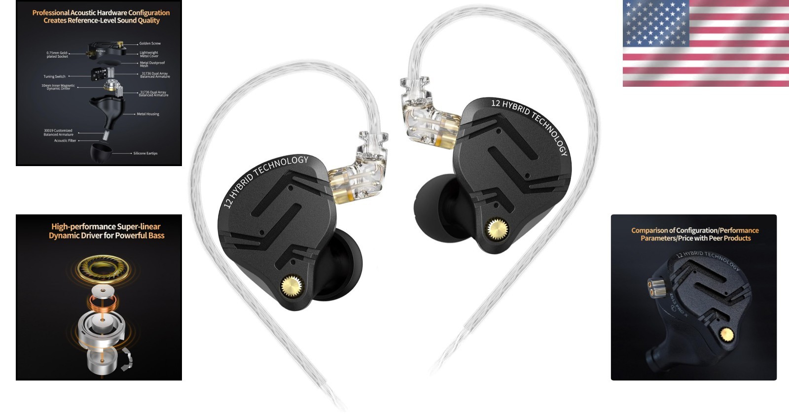 High-Fidelity KZ ZS12 PRO X In Ear Monitor with Detachable Cable for Gaming