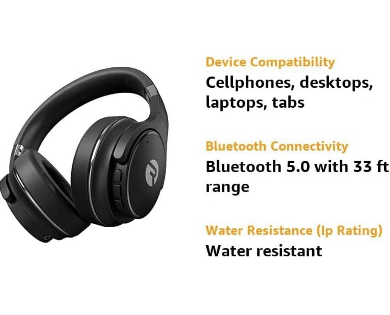 Raycon RBH820-BlK H20 Wireless Noise-Cancelling Over-the-Ear Headphones – Black