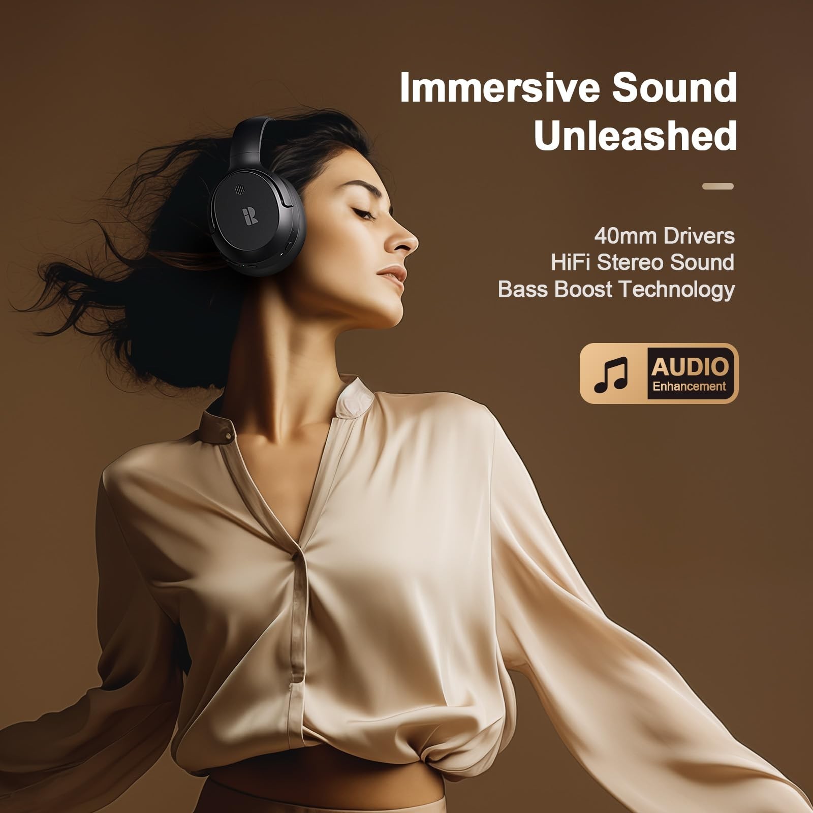 Wireless Bluetooth Headphones, Active Noise Cancelling, 140H Playtime, Deep Bass