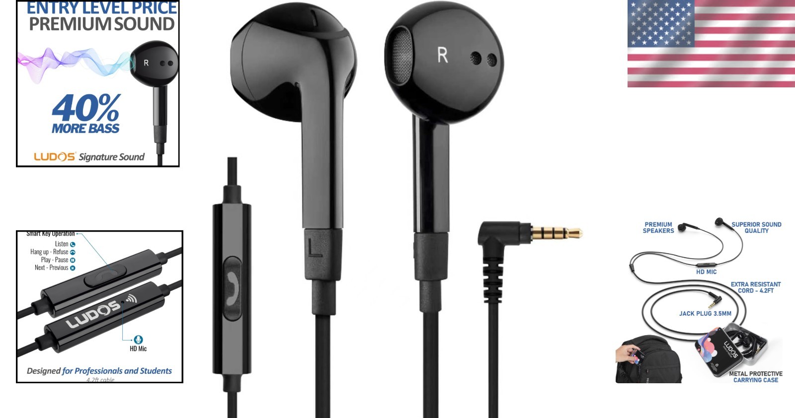 FEROX Durable Wired Earbuds with Microphone – Ideal for Gaming, Music & More