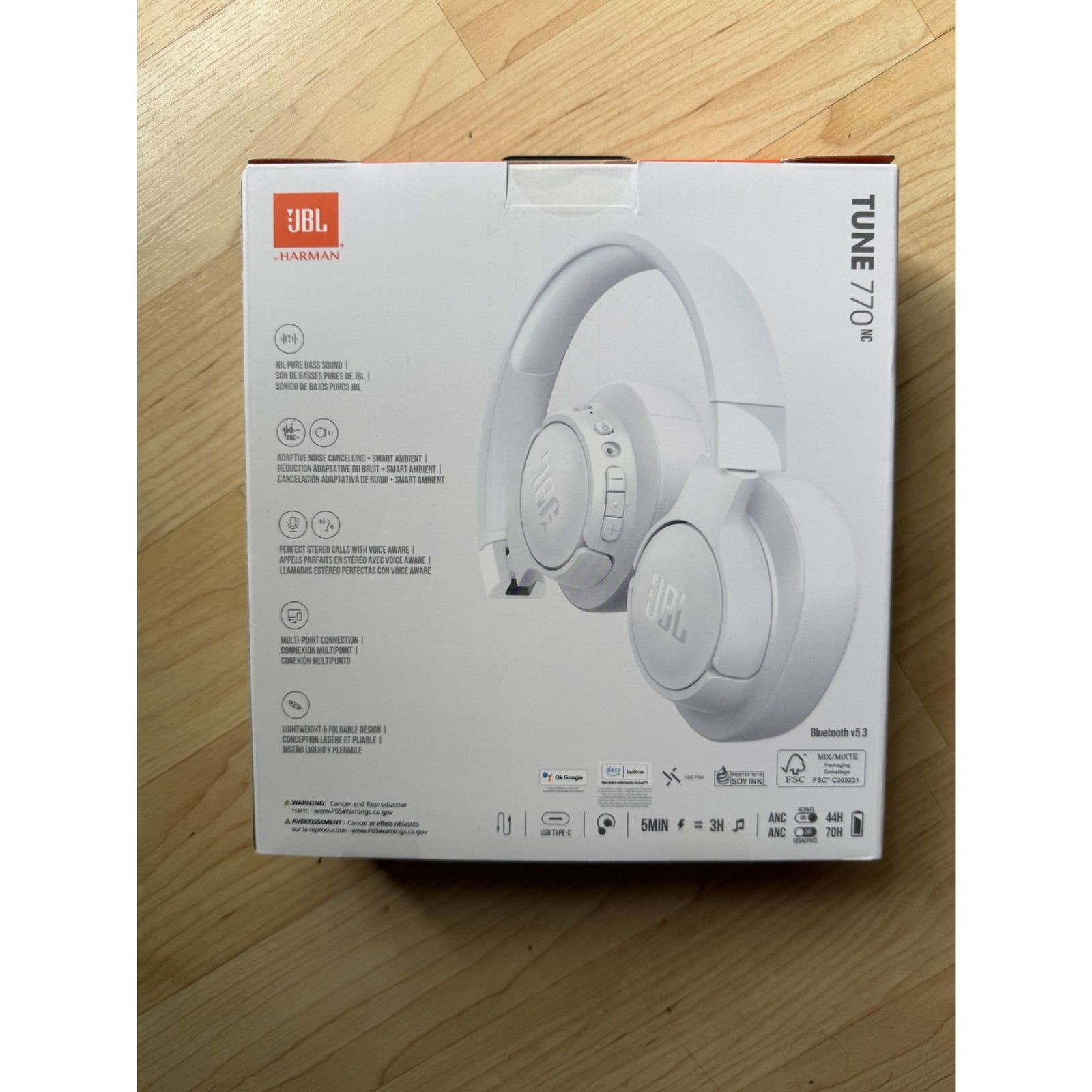 JBL Tune 770NC Adaptive Noise Cancelling Wireless Over-Ear Headphones White NEW