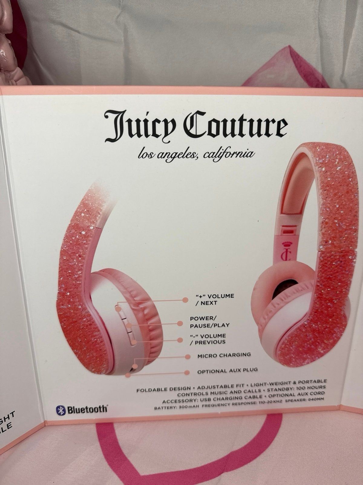 Viral Juicy Couture Pink Glitter Wireless Headphones