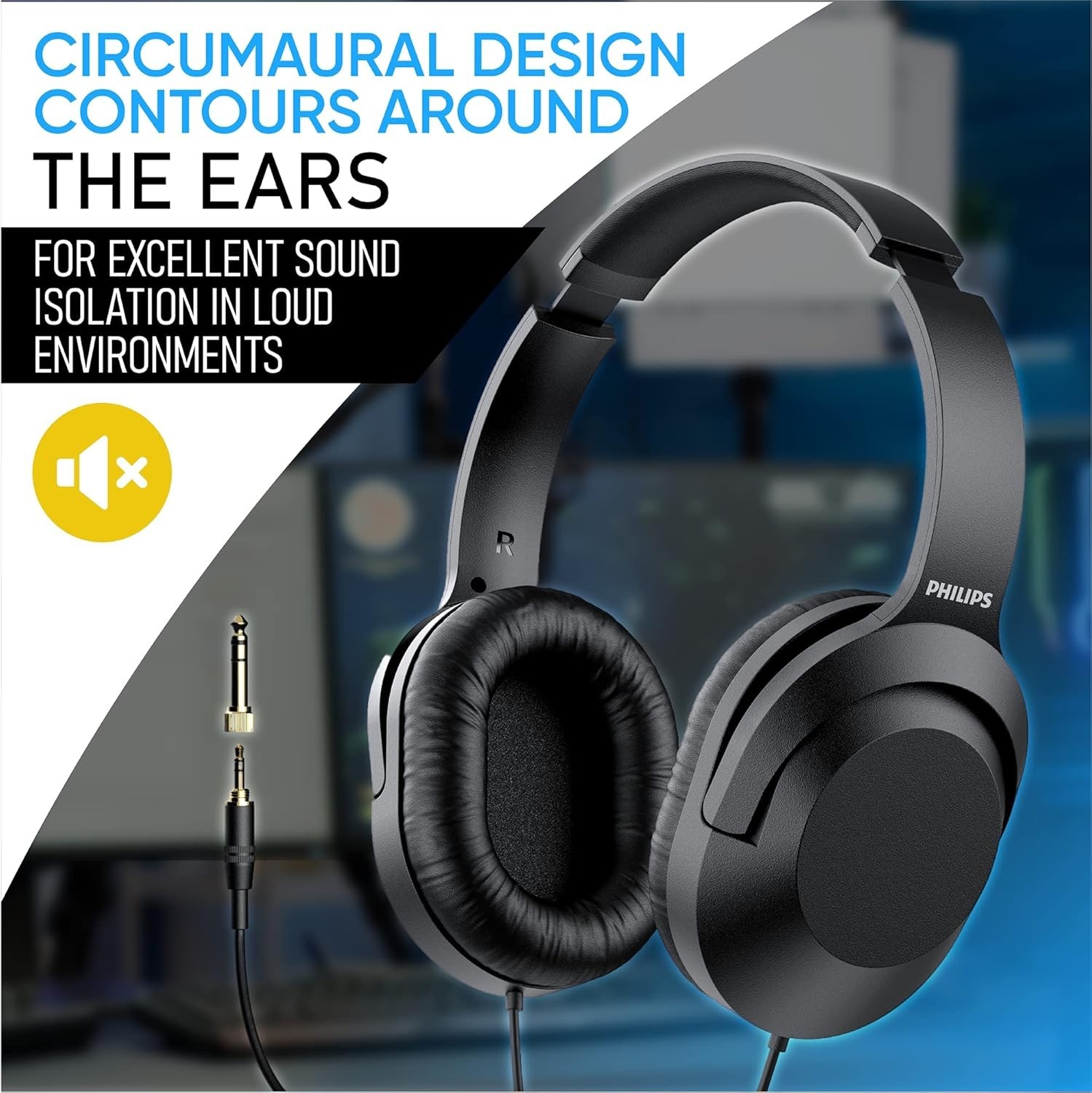 Philips Over-Ear Wired Stereo Headphones with 1/4″ Adapter for Studio & Podcast