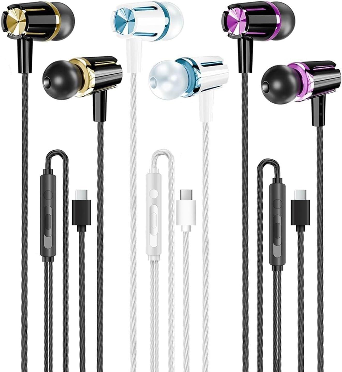 3 Pack Wired Earbuds USB C,Headphones Microphone for Iphone 17/16/15 | Type C Ea
