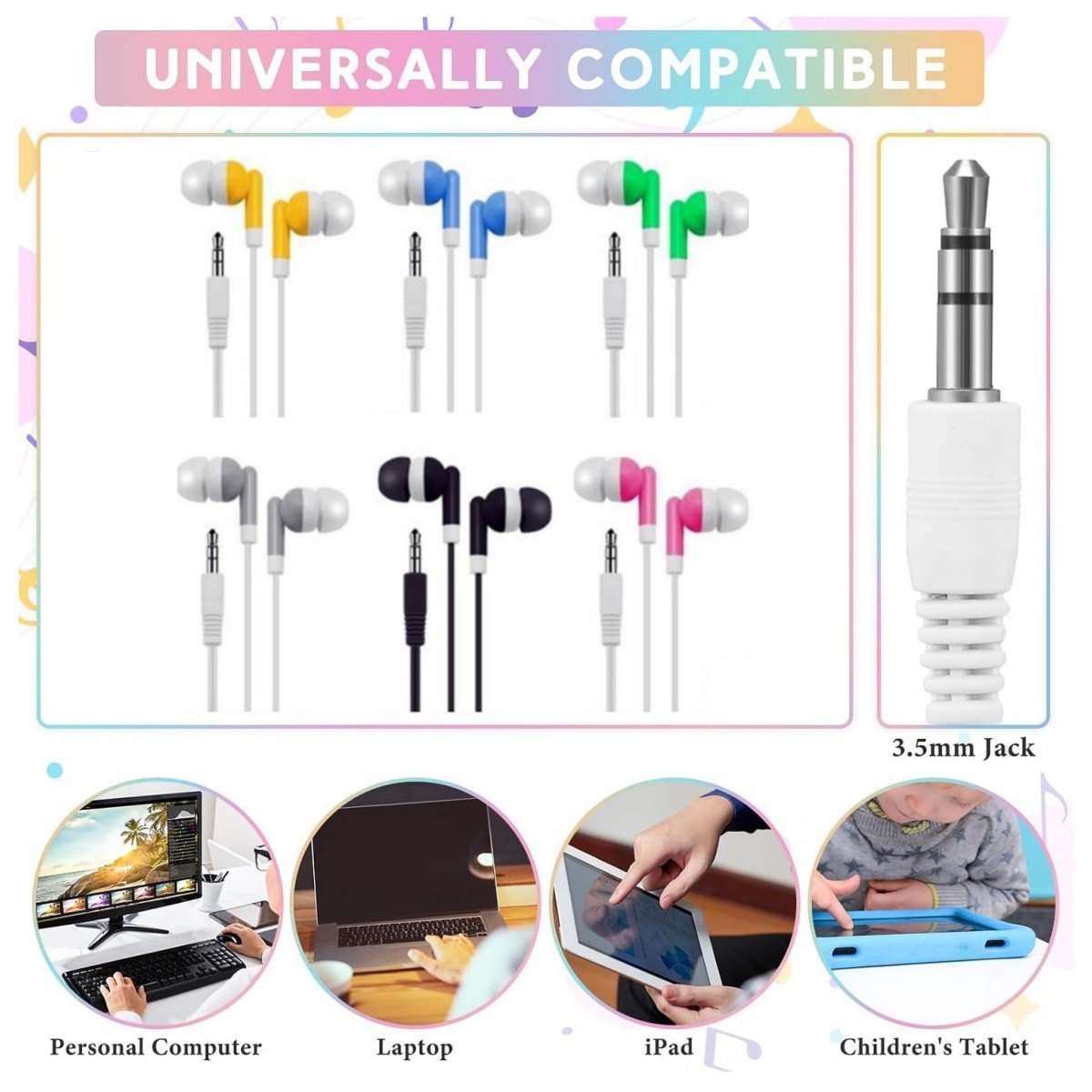 3.5mm In-ear Earbuds Headphones – Wired AUX Jack Earphone Stereo Great for Kids!