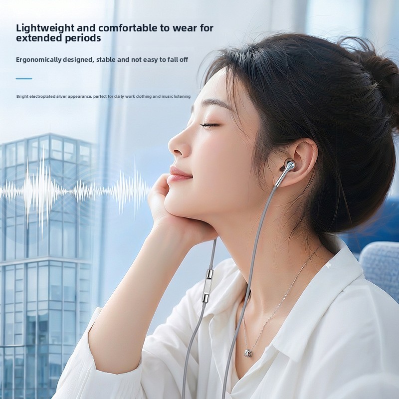 Electroplated Silver Wired In-Ear Headphones with Mic Hi-Fi Stereo Earbuds