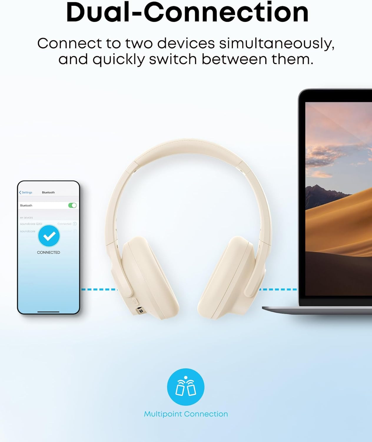 by Q20I Hybrid Active Noise Cancelling Headphones, Wireless Over-Ear Bluetooth,