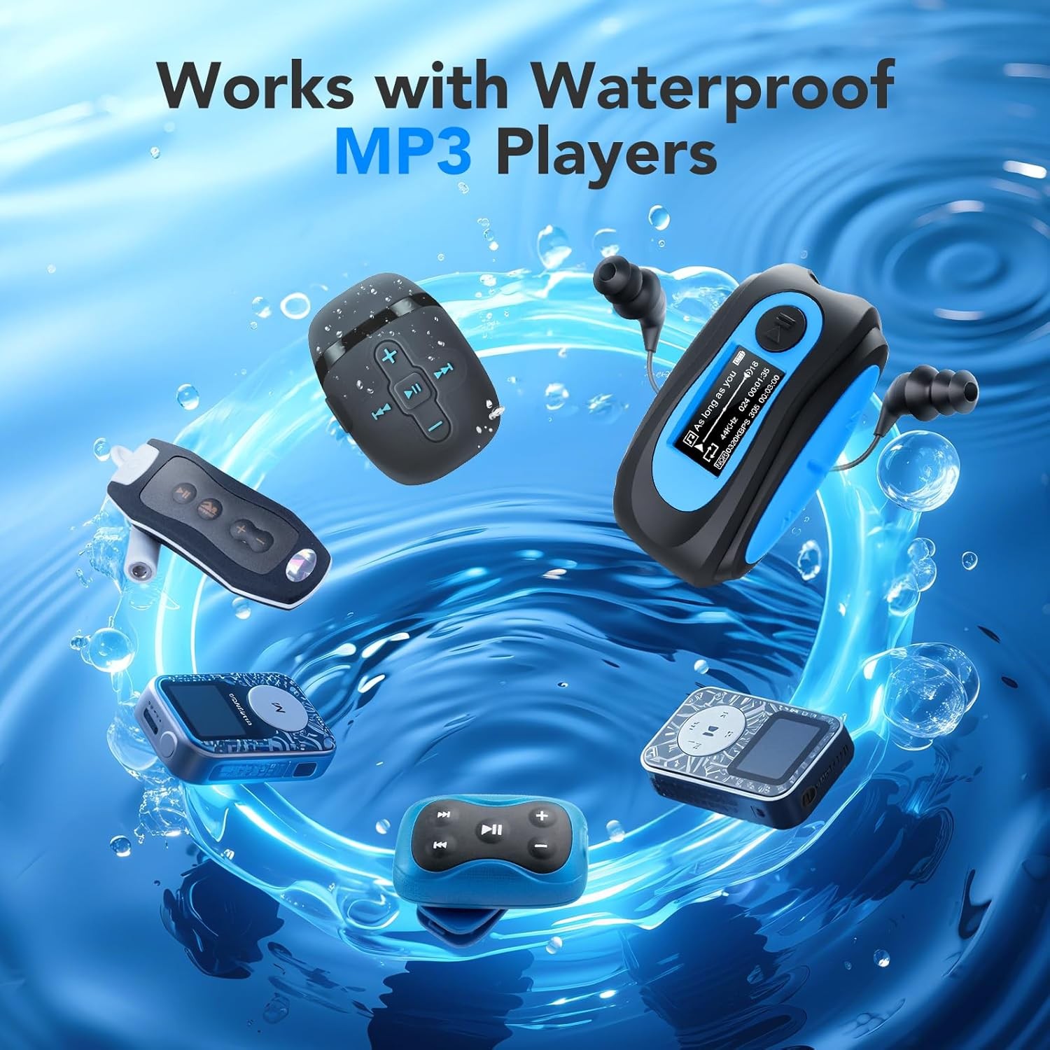 AGPTEK IPX8 Waterproof in-Ear Earphones, Coiled Cable Swimming Earbuds Black