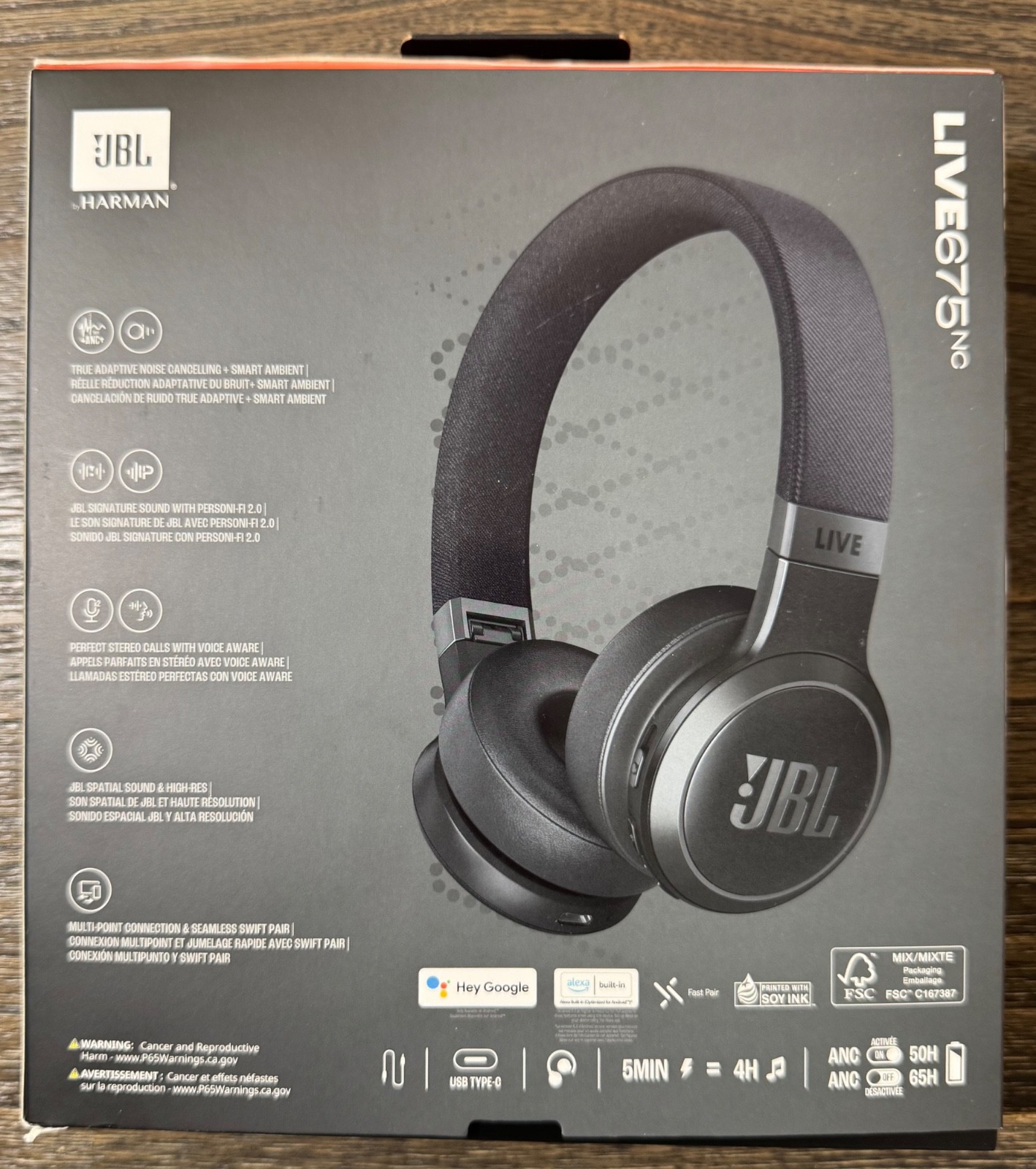 JBL by Harman Live 675NC Wireless True Adaptive Noise Cancelling Headphones
