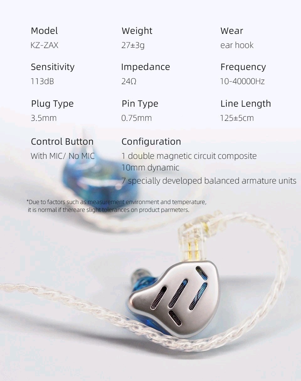KZ ZAX Pro In Ear Earphones 1DD 7BA HIFI Bass Monitor Headset | Black With MIC