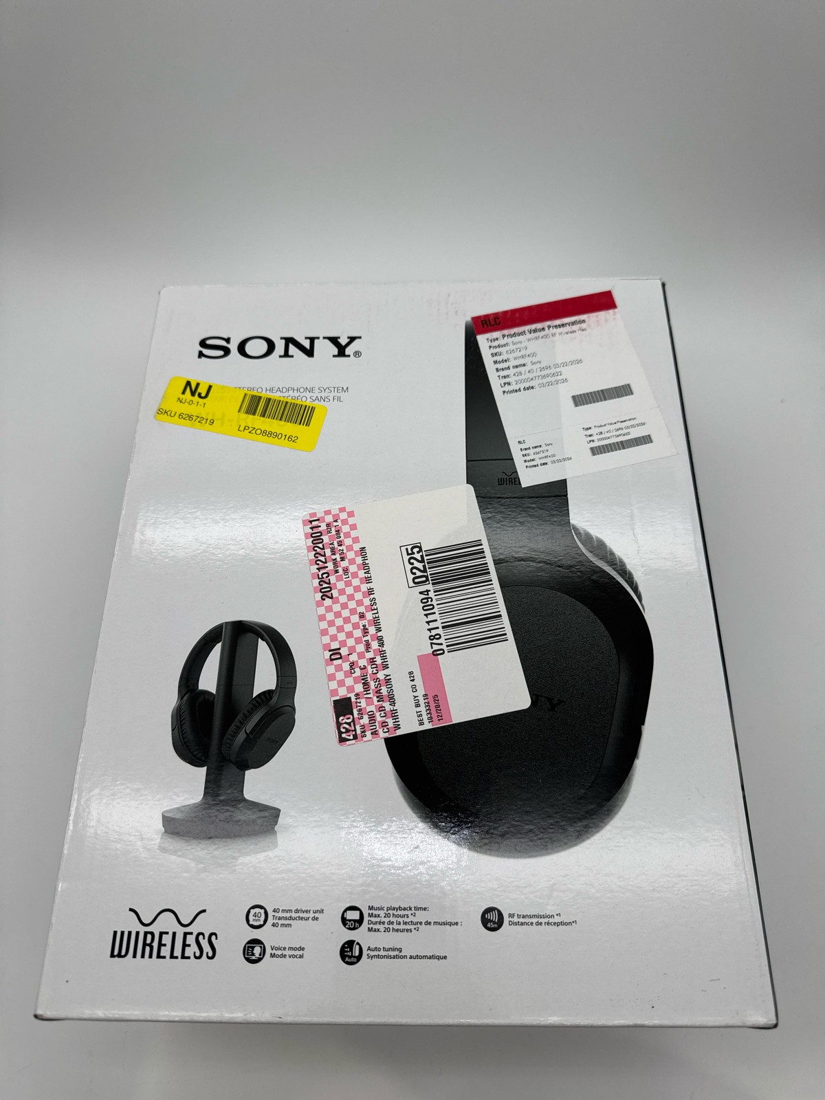 Sony WH-RF400 Wireless Over-Ear Home Theater Headphones 20hr 150ft RF Black