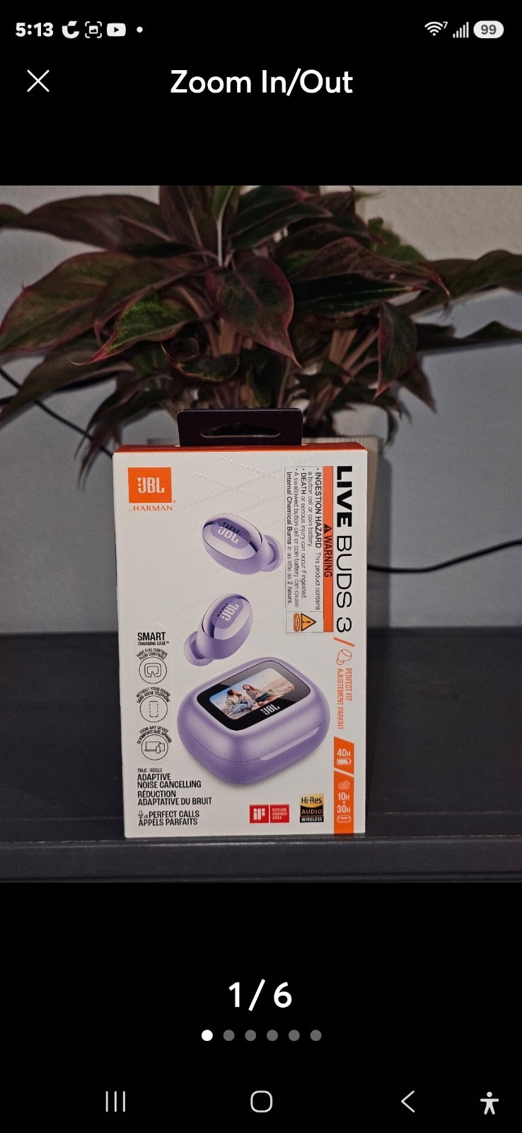 JBL LIVE Beam 3 True Wireless Noise Cancelling Earbud Headphones (Purple)