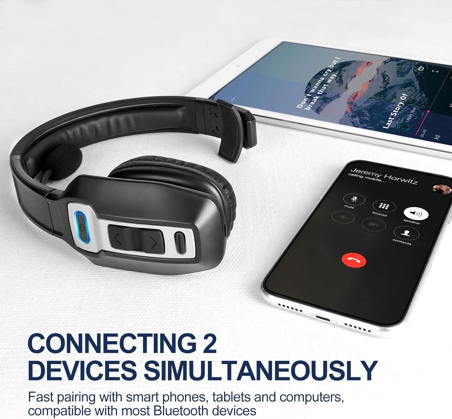 Trucker Bluetooth Headset, V5.2 Wireless Headset with Upgraded Black