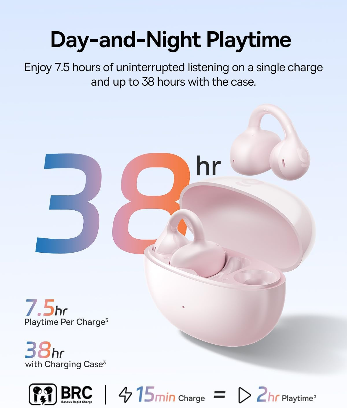 Bass BC1 Open Ear Earbuds Clip-On Headphones, Open-Ring Comfort with Tri-Curve S