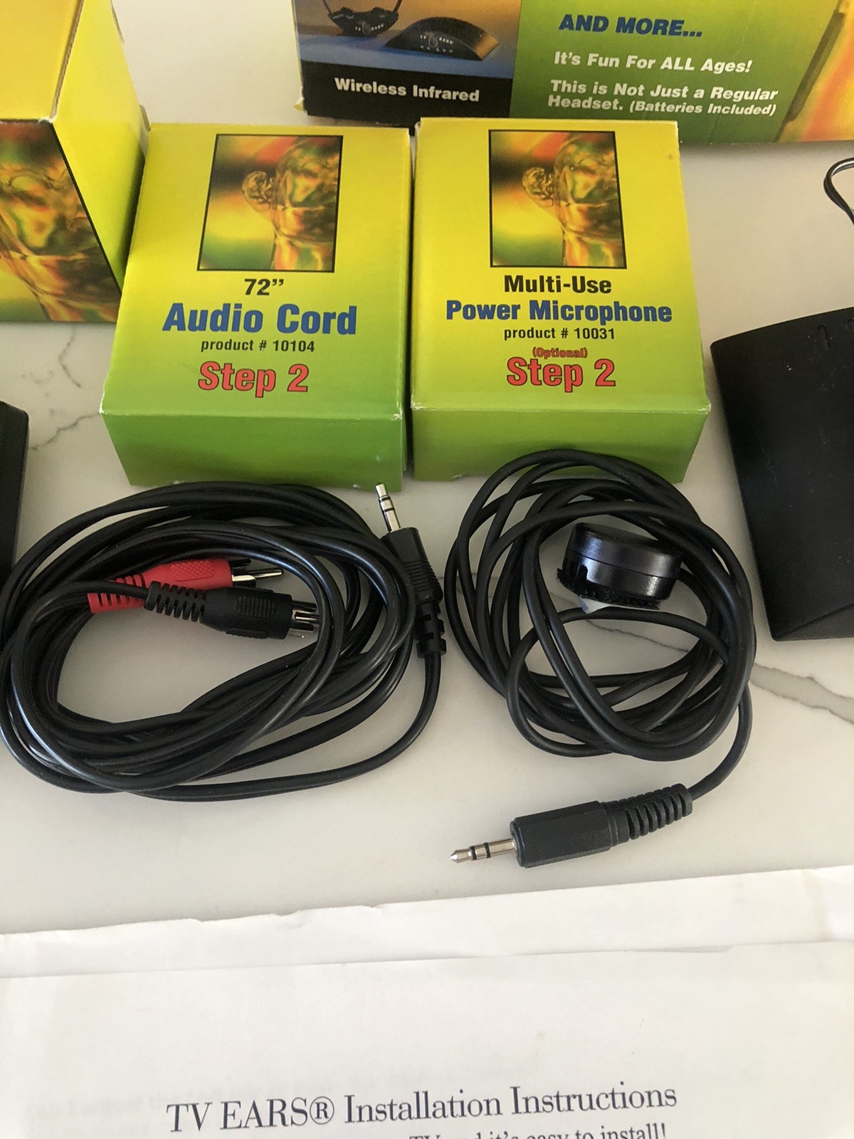 2 Sets Of TV Ears+ Sound Booster Headphones 95 KHz 2 Charging Bases-Cord-Plugs