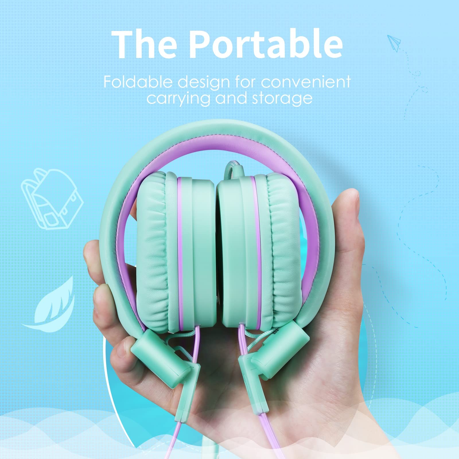 Green P10 Kids Headphones With Microphone 85/94dB Volume Control Foldable