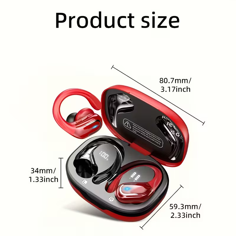 New Wireless BT Earbuds, LIFEBEE hook-style, Sport, Noise Cancelling Mic, Red