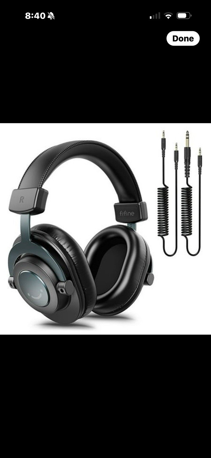 Fifine H8 Over-Ear Headphones Black 3.5mm & 6.35mm Jack 9.8ft Cable