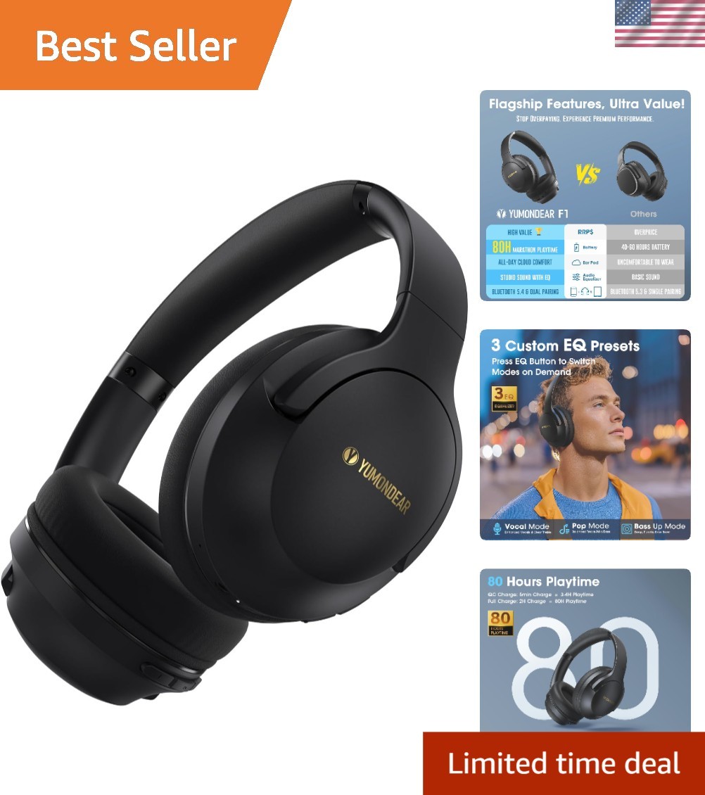 Bluetooth Headphones Over Ear, 80 Hrs Playtime Wireless Headphones with ENC M…