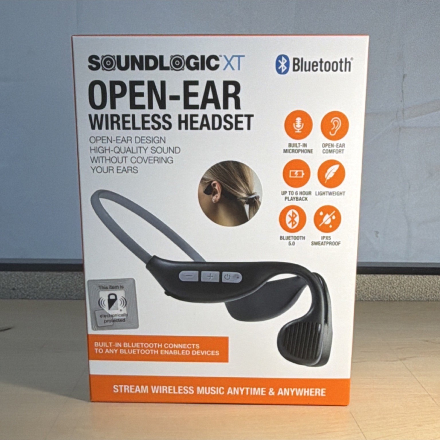 Soundlogic XT Open-Ear Wireless Bluetooth Stereo Headset Black Sweat-Proof Mic