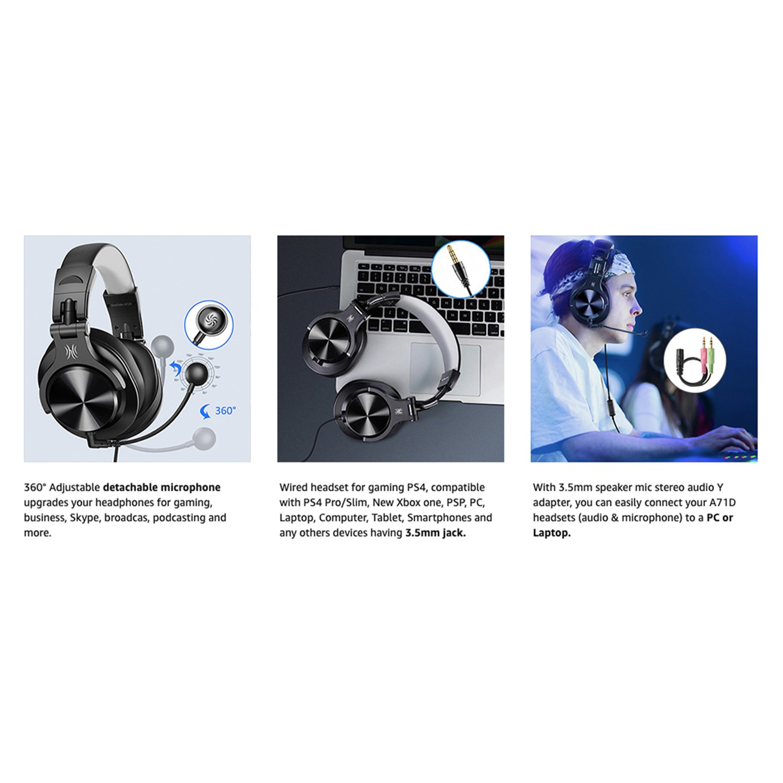 OneOdio A71D Computer Gaming Wired Over Ear Headset with Detachable Microphone