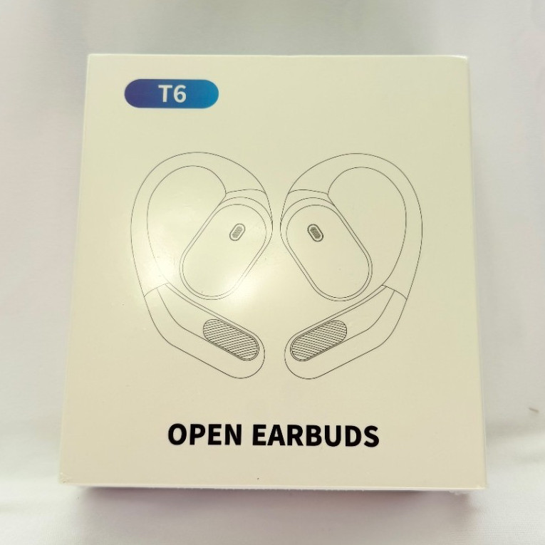 T6 Open-Ear Ear-Hook Bluetooth Wireless Earbuds Touch Control Built-In Mic White