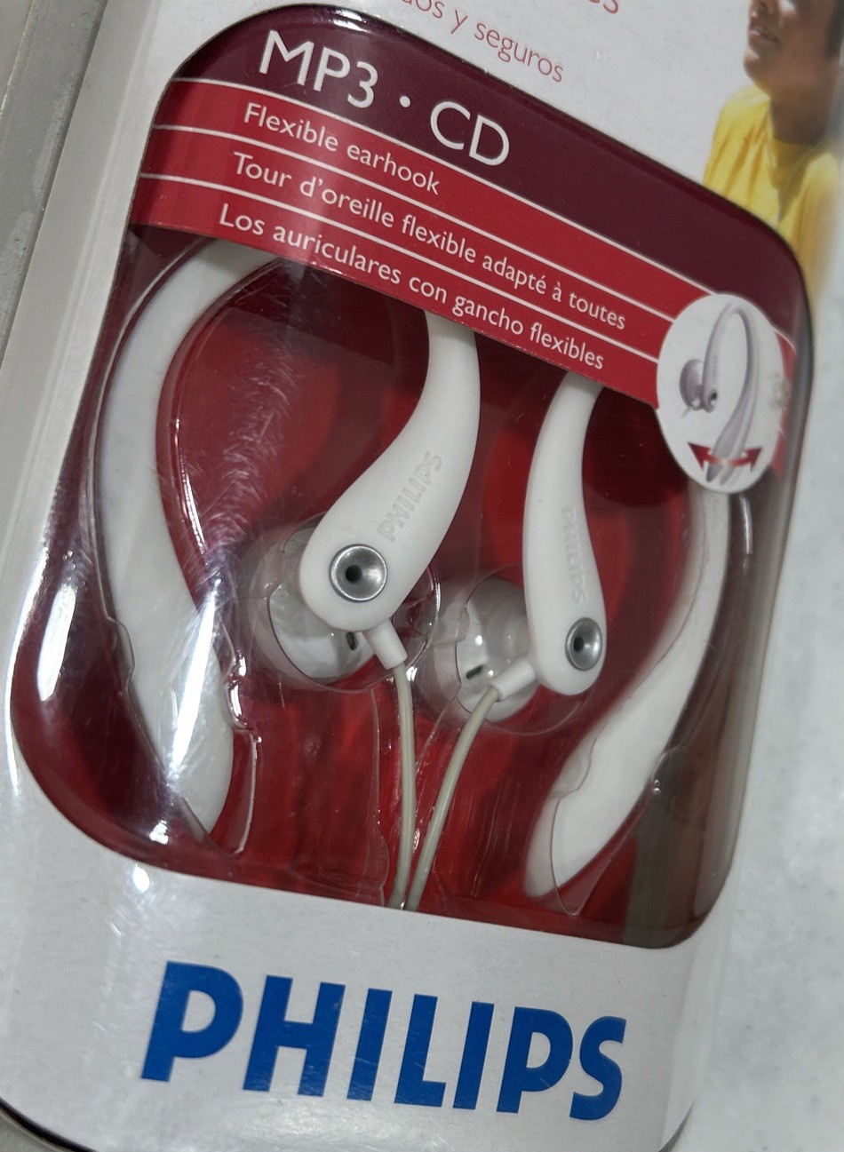 Philips SHS3201 Earhook Headphones Flexible White MP3 CD New & Sealed!