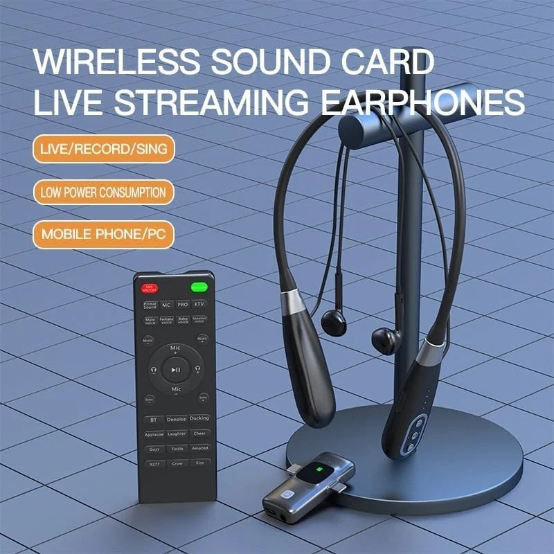 E8 Wireless Neckband Headset, Built-in Sound Card Noise Cancelling Microphone, R