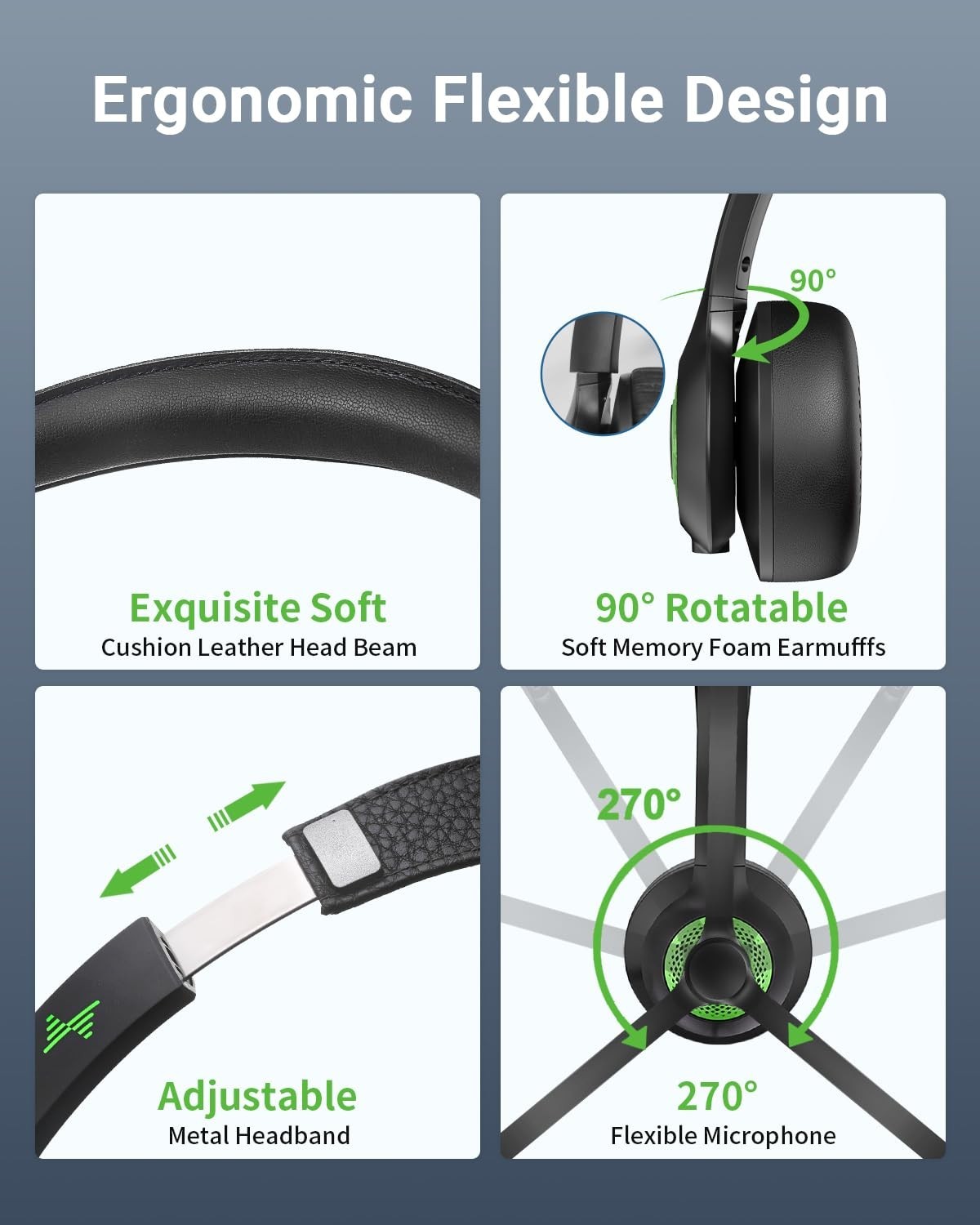 JIAMQISHI EH02 Wireless Headset AI Noise Cancelling Bluetooth V5.2 USB Dongle