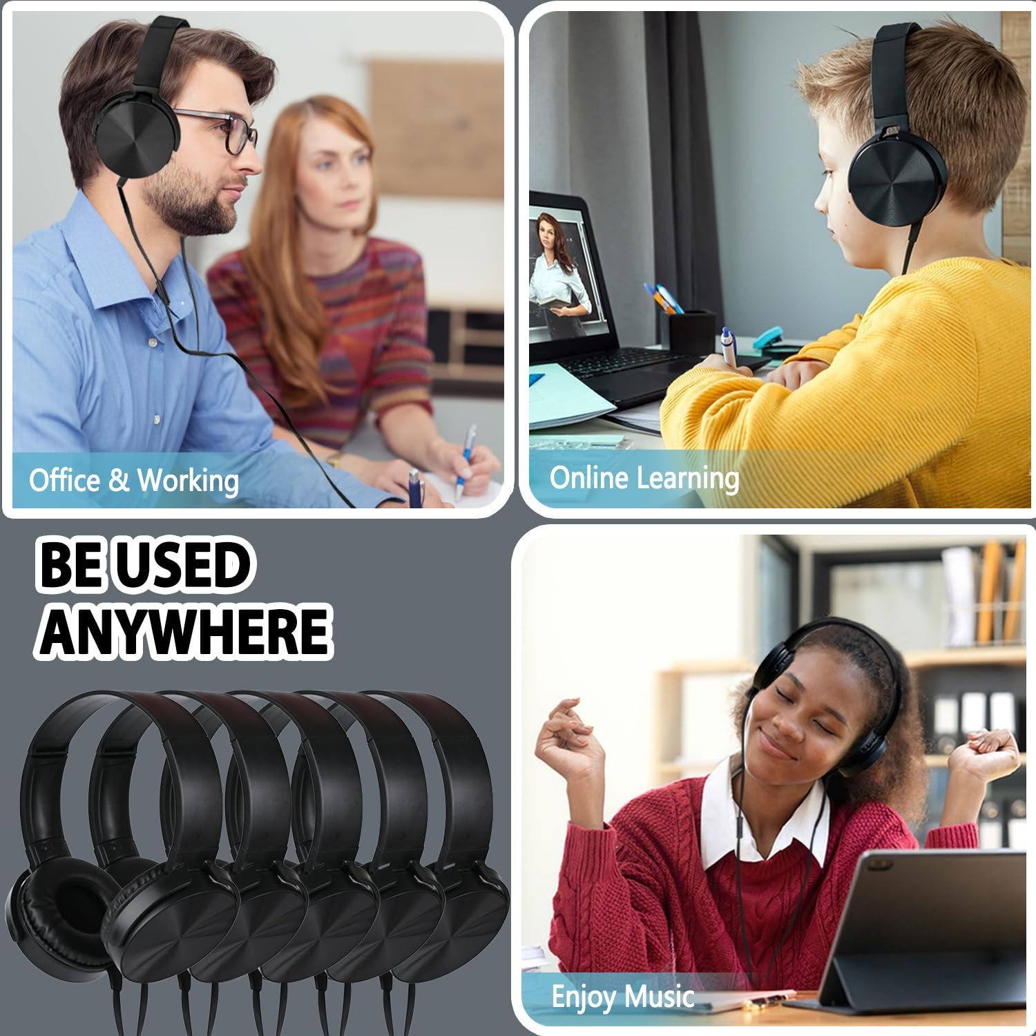 Wensdo Headphones Bulk 5 Pack Black MIC