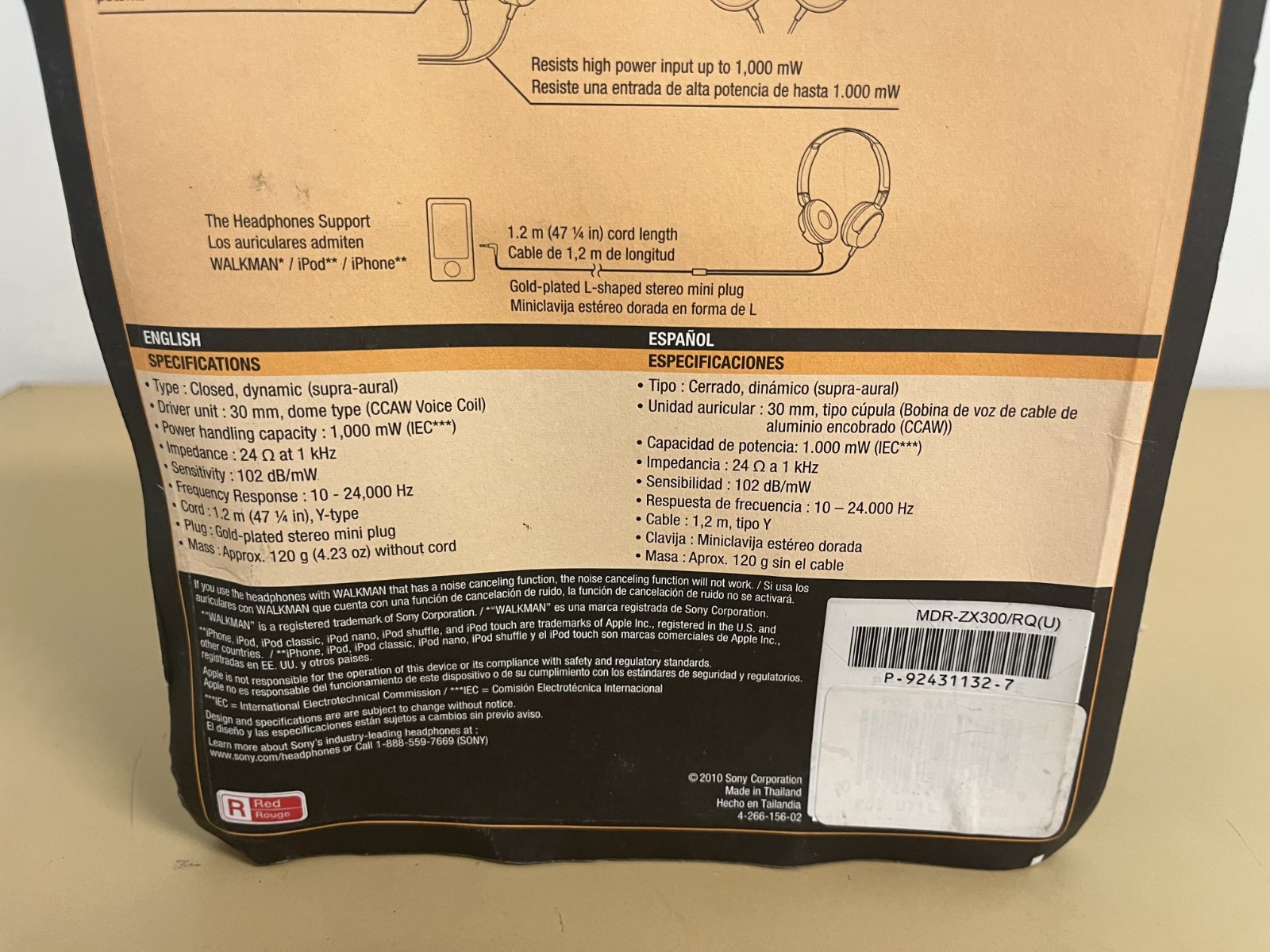 Sony MDR-ZX300 Sound Monitoring Headphones, Red, BRAND NEW