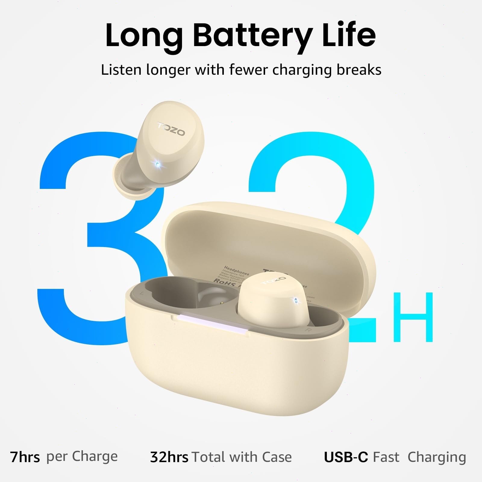 TOZO – A1 Lightweight Wireless Earbuds Headphones, Khaki – Refurbished
