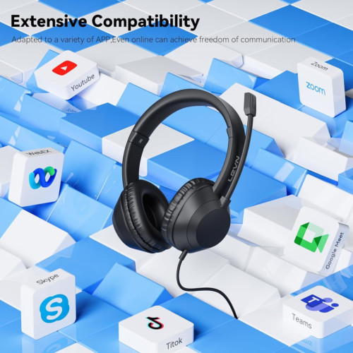 LEVN Headset with Mic, USB Microphone, Computer Black