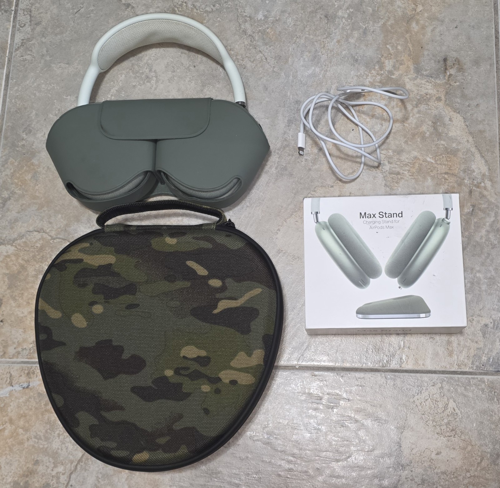 Apple AirPods Max Green Wireless Headphones + Max Stand Charger + Case Bundle
