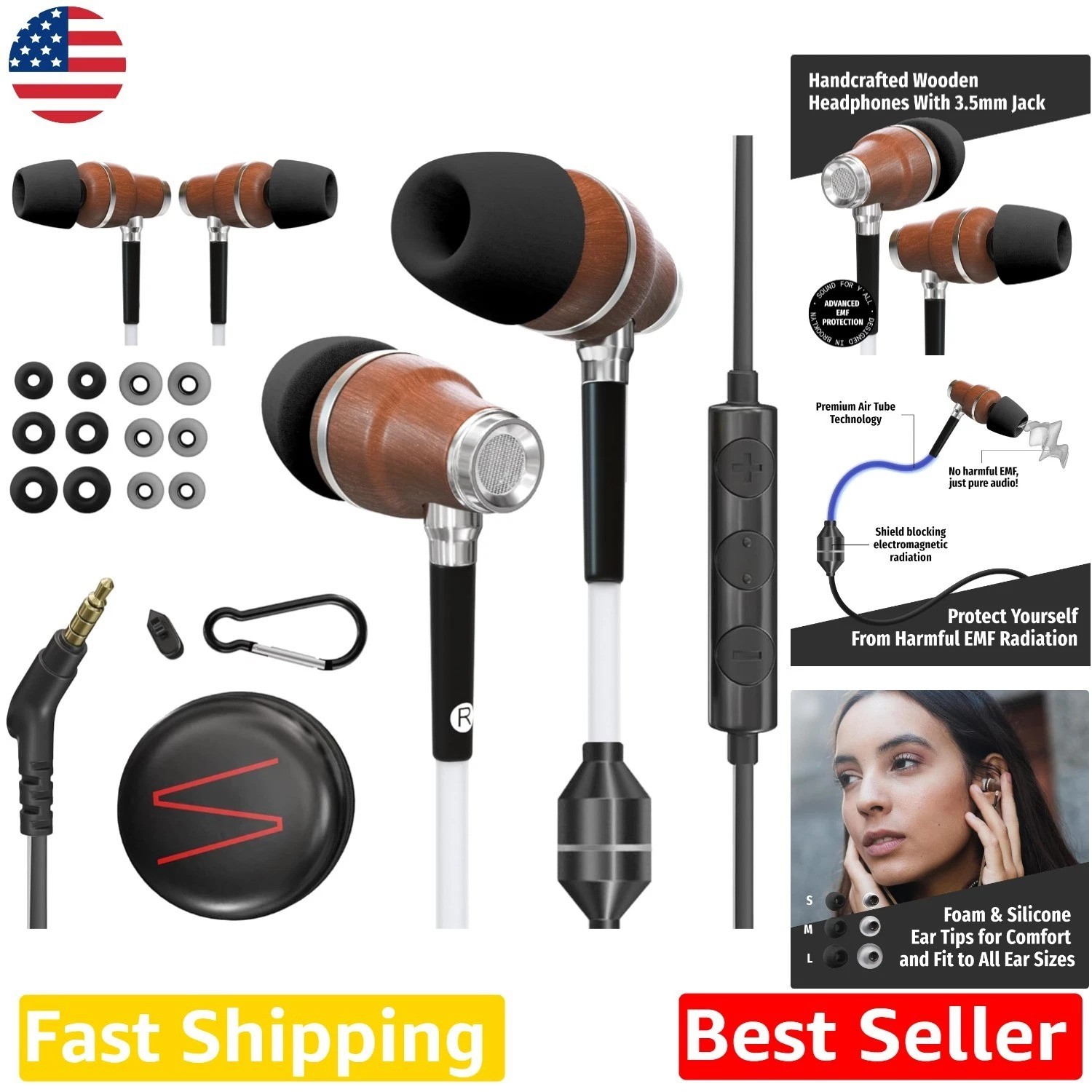 EMF Protection Earbuds – 8mm Drivers, 3D Audio, Volume Control