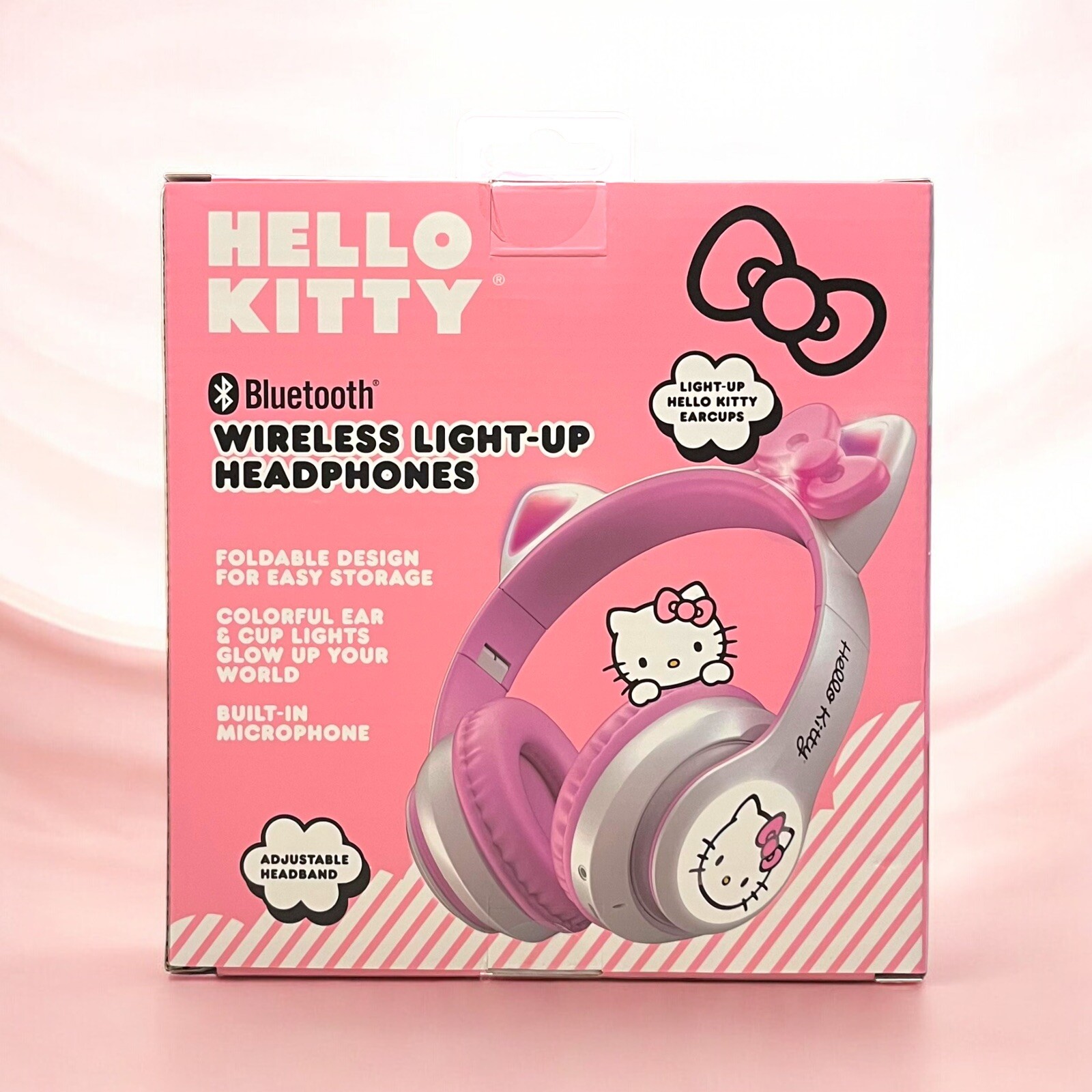 New Hello Kitty Wireless Light Up Headphones Bluetooth Cute White & Pink Sanrio