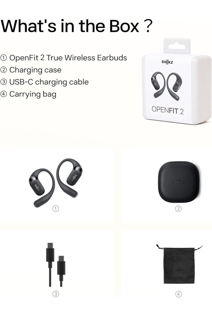 Shokz OpenFit 2 Wireless Open-Ear Earbuds Bluetooth 5.3 Black Brand New