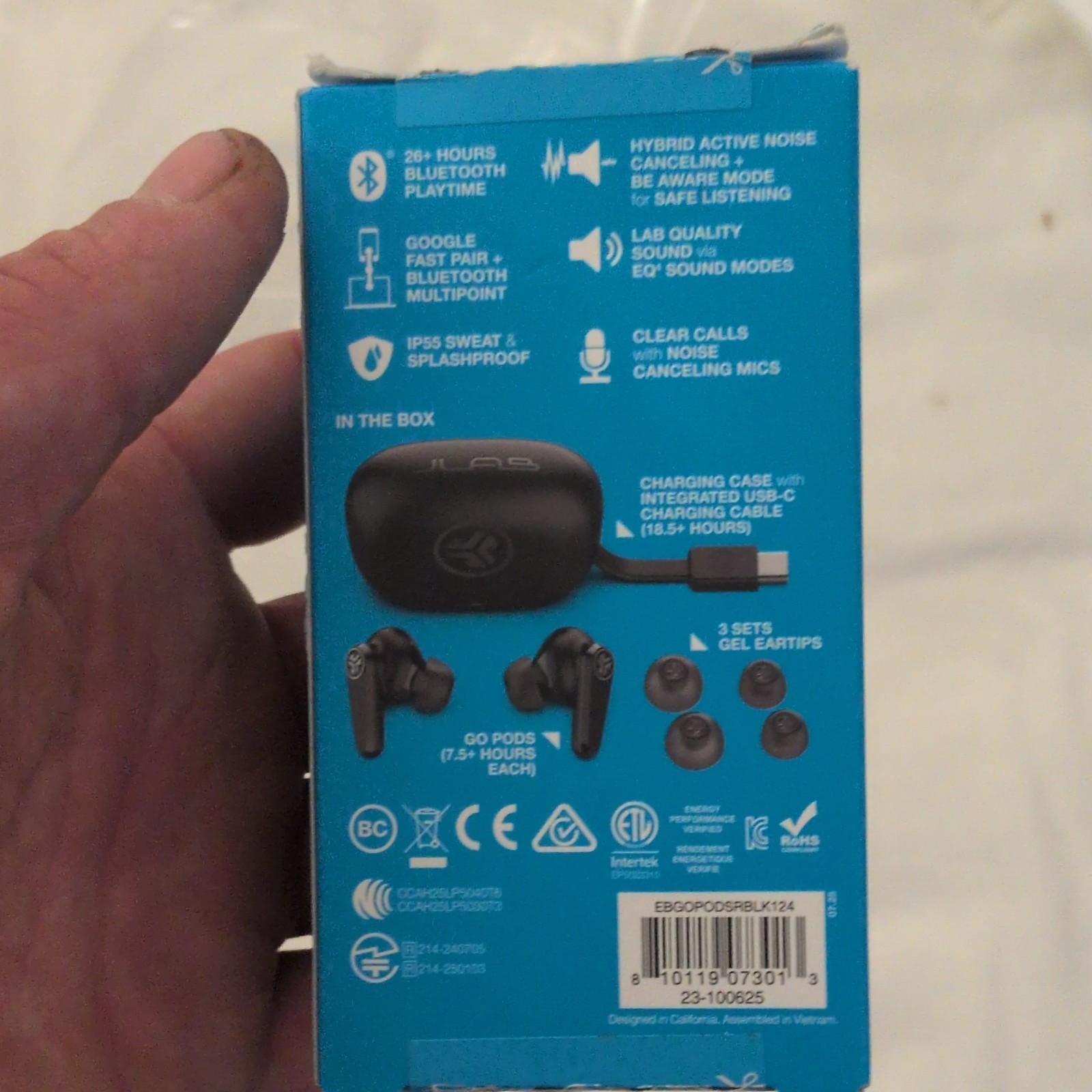 JLab GO Pods ANC True Wireless Bluetooth Earbuds IP55 Multipoint Black