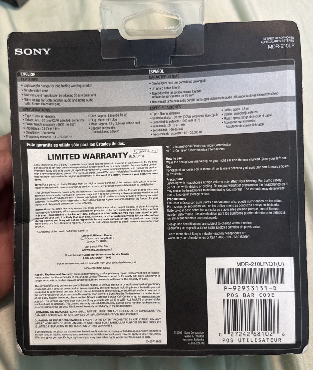 Sony MDR-210LP Lightweight Wired Stereo Headphones NEW Open Box