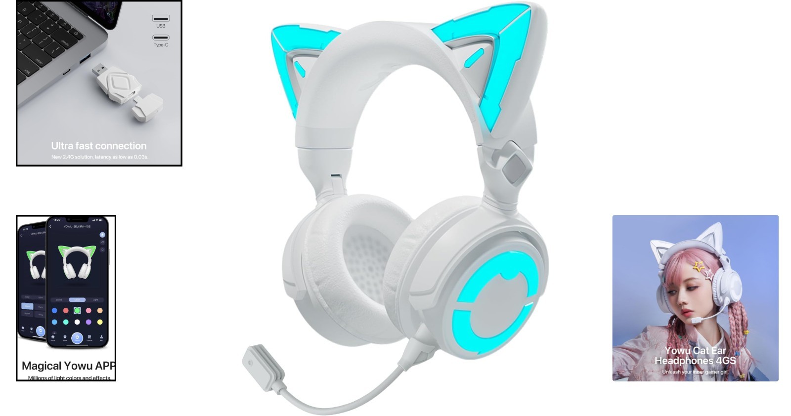4GS Wireless Bluetooth Cat Ear Gaming Headphones – Compatible with All Consoles