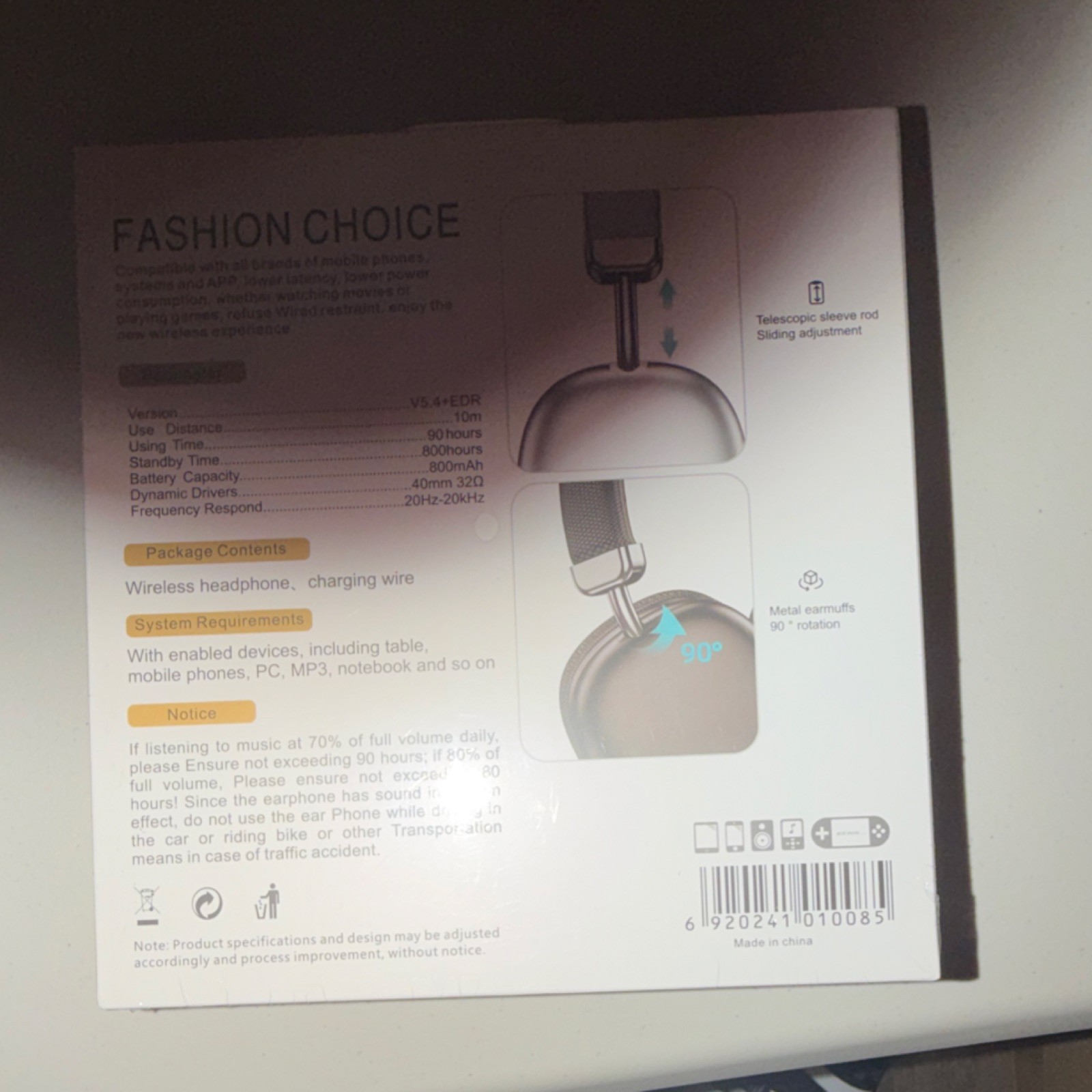OVP SMS-H008 Wireless Headphones Noise Cancellation Extra Bass 90h Usage