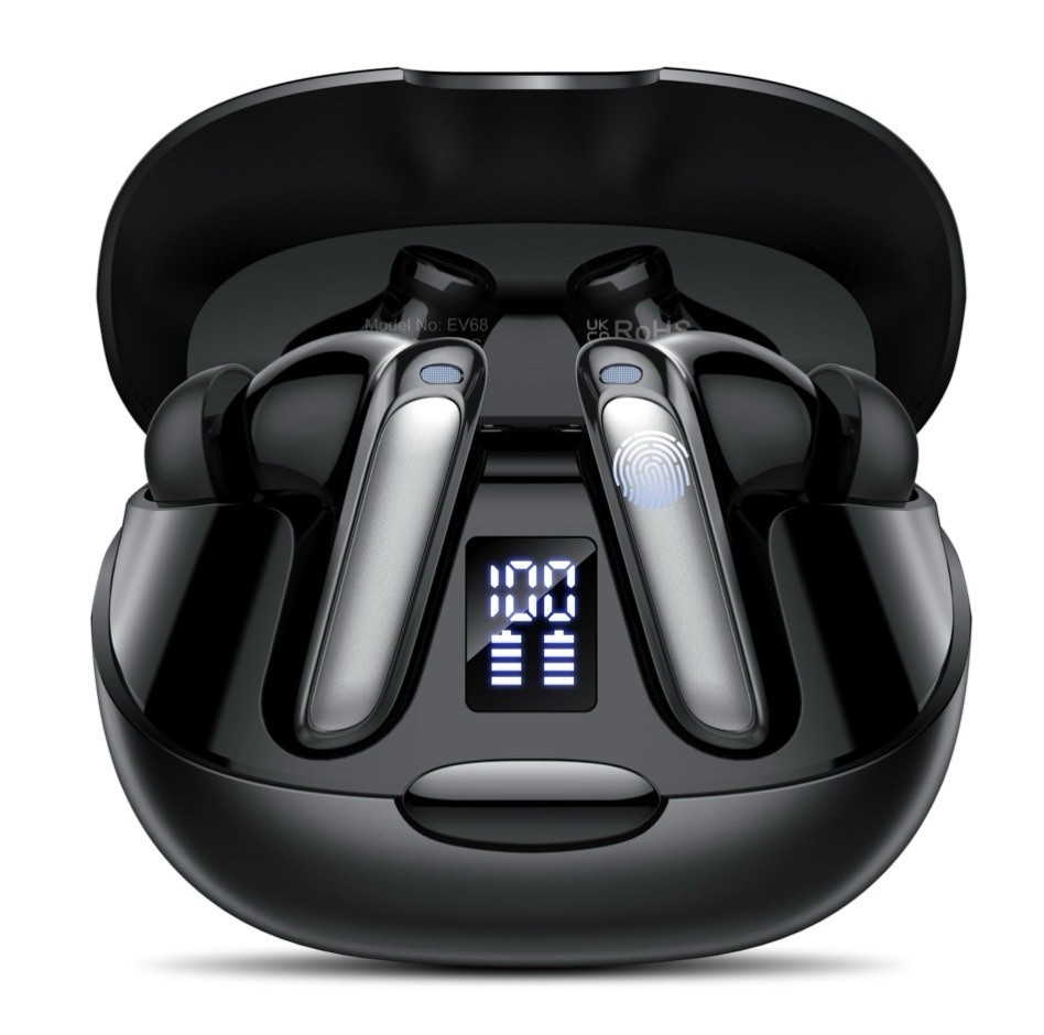EV68 AI Language Translation Earbuds Bluetooth 5.3 164 Languages Black