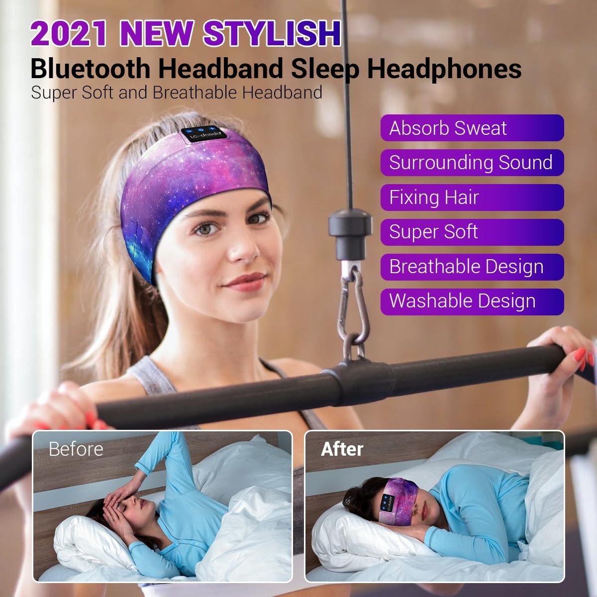 Sleep Headphones Bluetooth Headband Sleeping Wireless Headband Headphones wit…