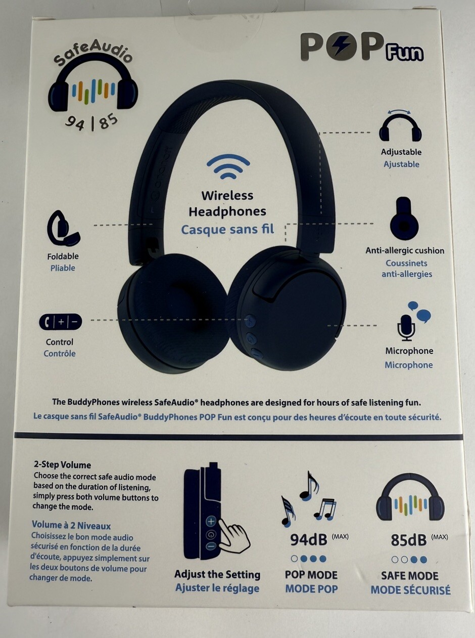 NEW BuddyPhones POP Fun Foldable Bluetooth Wireless Kids Headphones Microphone