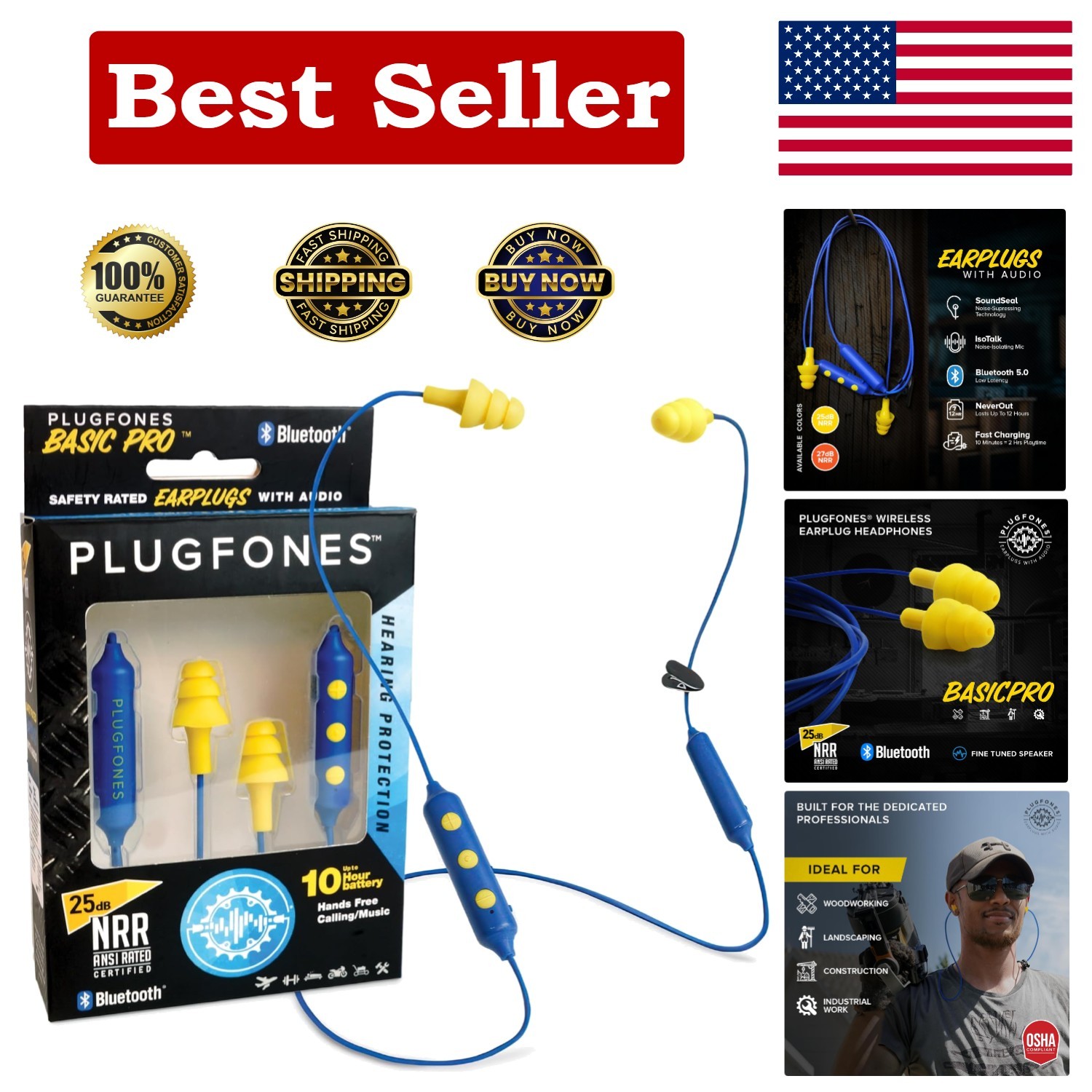 Advanced Noise Isolating Earphones – OSHA Approved with Fast Charging Technology