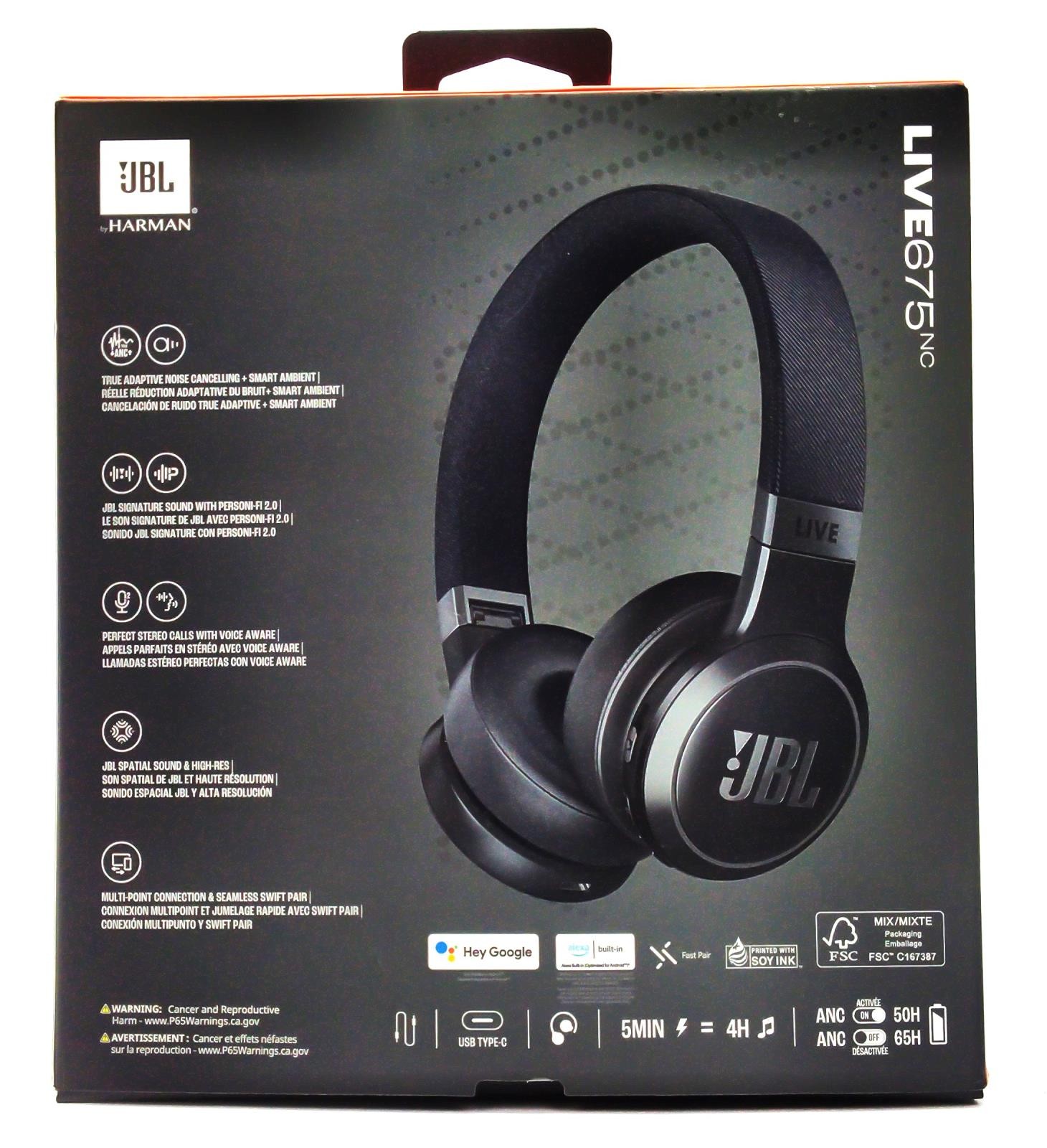 JBL Live675NC Wireless Headphones Adaptive Noise Cancelling by HARMAN Black